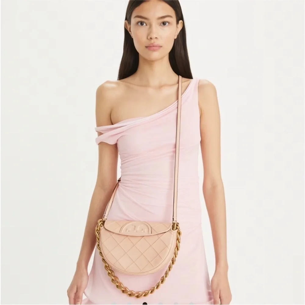 New Tory Burch MINI FLEMING SOFT POLISHED-GRAIN CRESCENT BAG